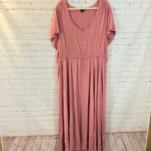 Torrid Womens Plus Size 4 Pink V Neck Maxi Dress Short Sleeve Casual